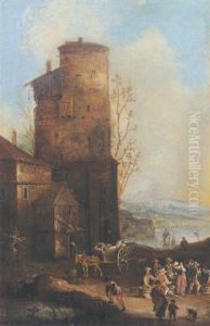 Landcape With Boors Selling Their Wares Before A Tower