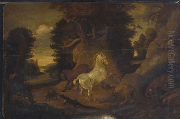 Wooded Landscape With Various Animals - view 1