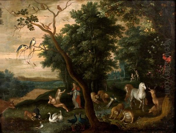 Le Paradis Terrestre Et Adam Et Eve Chasses Du Paradis (pair) - view 1
