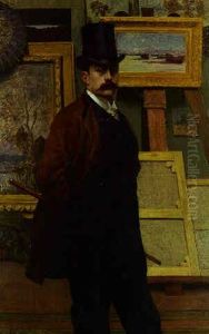 Self Portrait Of The Artist In His Studio by Henry Bouvet