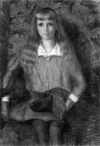 Portrat Eines Sitzenden Madchens Mit Hund by Berthe Bouvier