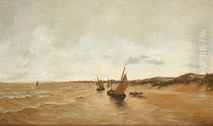 Retour Des Pecheurs Sur La Plage by Gustavus Arthur Bouvier