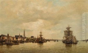 Zaglowce W Porcie by Gustavus Arthur Bouvier