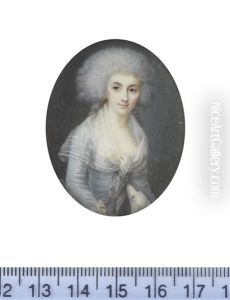 A Lady, Wearing Powder Blue Dress And Sheer White Fichu, Her Powdered Wig Worn A La Conseilleur, A Faithful Dog Looking Up At Her Before Her Lap