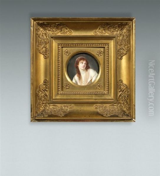 Portrait De Jeune Fille En Robe Blanche Et Bleue Denudee Et Pensive - view 1