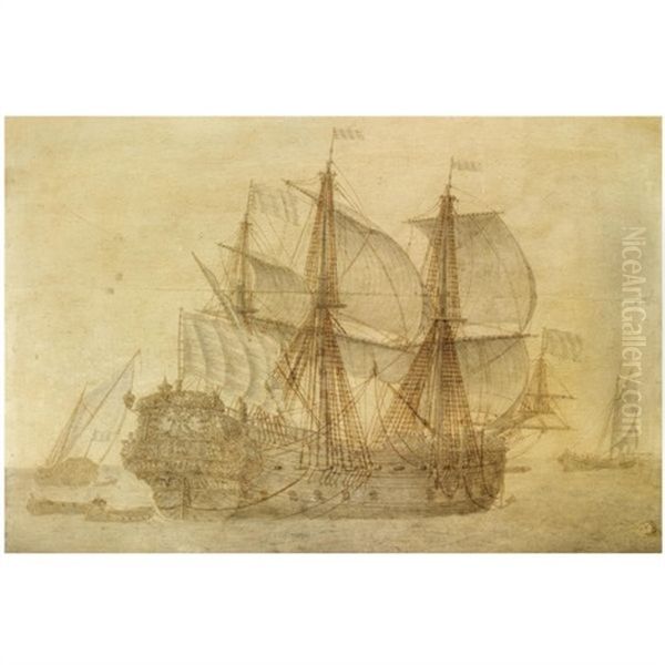 The Dutch Voc Ship De Concordia In A Calm Sea, A Flagship And A Smalship In The Distance - view 1