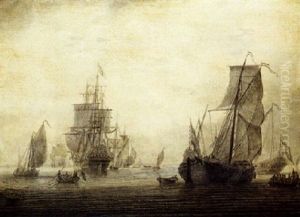 Navires Hollandais Sur Une Mer Calme by Cornelis Bouwmeester