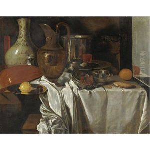 Natura Morta Con Una Brocca, Un Vassoio Con Un Limone, Un Liuto, Un Recipiente In Maiolica E Altri Oggetti by Andre Bouys