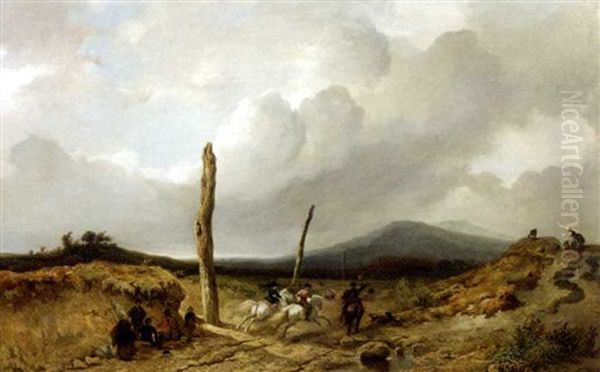 Huntsmen On Horseback In An Extensive Landscape - view 1
