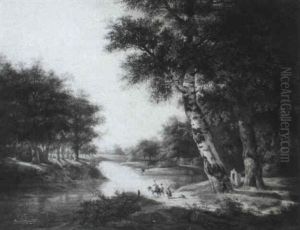 Countryfolk In A Wooded River Landscape Countryfolk In A Wooded River Landscape