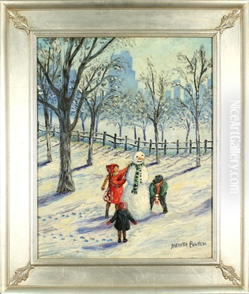 Children And Snowman In Central Park - view 1