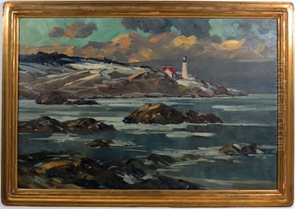 Rocky Maine Coast With Lighthouse by Alexander Bower