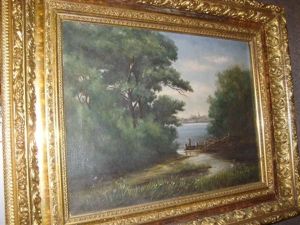 Lake Scene With Distant Harbor Town