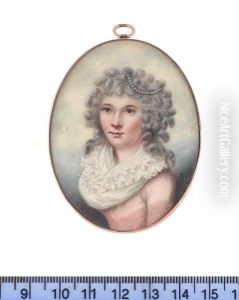 A Lady, Wearing Pink Dress With White Frilled Fichu, A Strand Of Pearls In Her Curled, Powdered Hair by Joseph Bowring