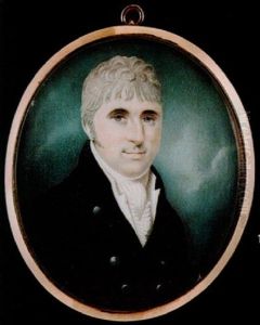 A Gentleman Wearing Black Coat With Silver Buttons, White Waistcoat, Stock And Frilled Cravat