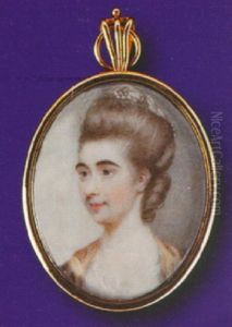 A Lady With Pearls Entwined In Her Upswept Hair Wearing Orange Cloak Over Decollete White Dress thumbnail