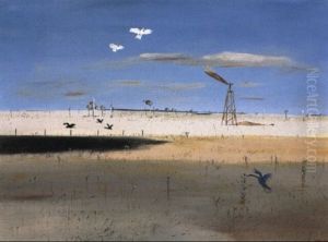 Wimmera Landscape With Windmill And White Cockatoos by Arthur Merric Boyd