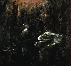 Child And White Dog By A Pond by Arthur Merric Boyd