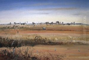 Wimmera Landscape With Building And Cart by Arthur Merric Boyd