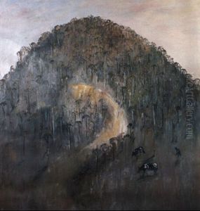 Hillside With Farmer And Cattle, Shoalhaven by Arthur Merric Boyd