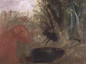Red Dog And Ram By Black Pool by Arthur Merric Boyd