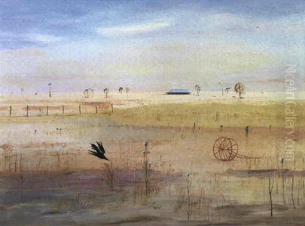Wimmera Landscape With Hayrake, Homestead And Crows - view 1