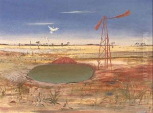 Wimmera Landscape With Dam And Water Pump by Arthur Merric Boyd