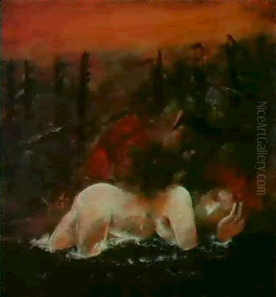 Girl Asleep In A Stream - view 1