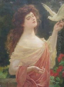 Jeune Femme A La Colombe Et Aux Geraniums