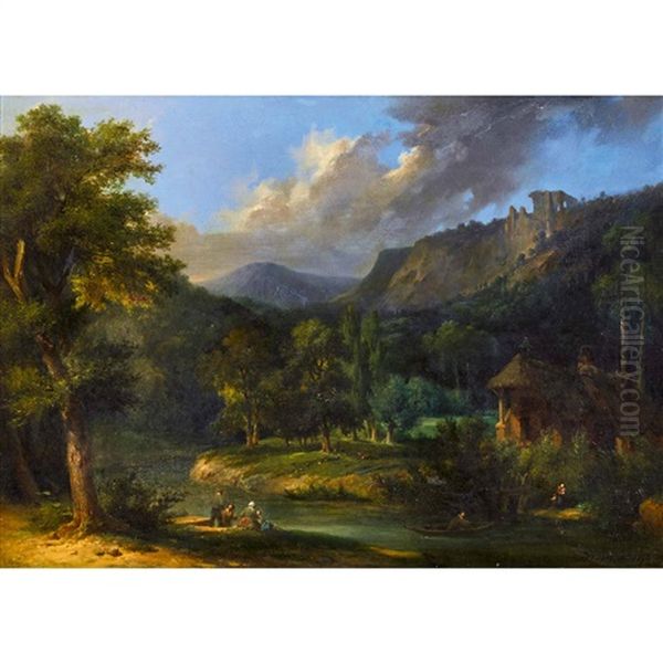 Idyllische Flusslandschaft Mit Staffage - view 1
