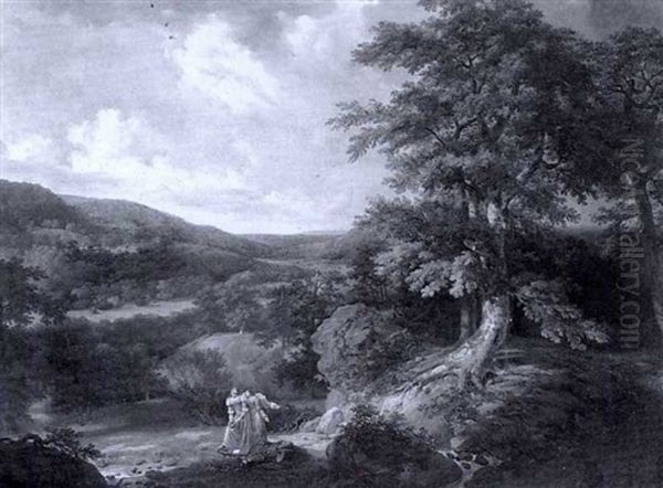 Figures In An Extensive Wooded Landscape - view 1