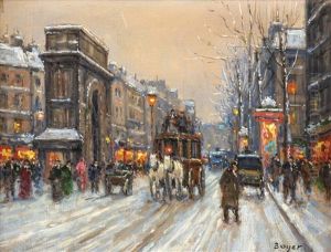 Belebte Pariser Strase Im Winter