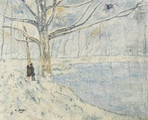 Winterliche Uferlandschaft Mit Paar Winterliche Uferlandschaft Mit Paar