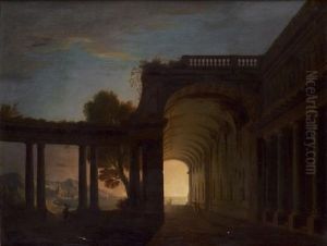 Promeneurs Sous Une Galerie Ouverte Au Crepuscule by Michel Boyer