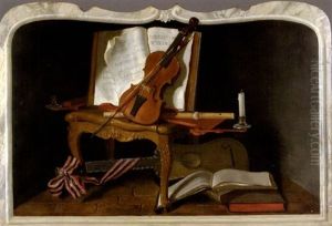 Les Attributs De La Musique Dans Un Encadrement De Marbre Simule by Michel Boyer