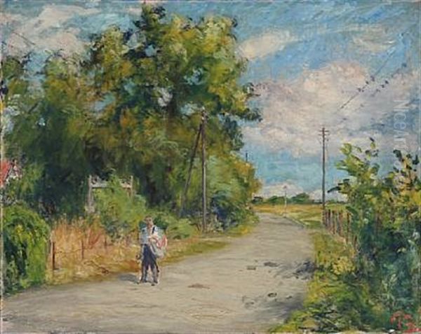 Country Road With Walking Figure - view 1