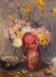 Bouquet Of Flowers In A Copper Pot