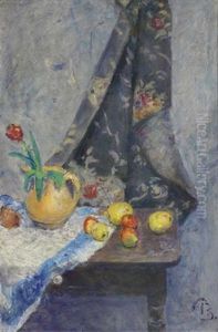 A Still Life With Fruits And A Tulip In A Vase by Peter Rostrup Boyesen