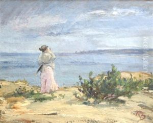 Rygvendt Kvinde Ser Med Kikkert Ud Over Havet, Sommer