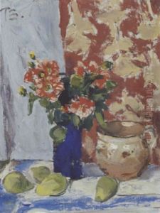 Opstilling Med Blomster I Vase, Paeerer Og Kande