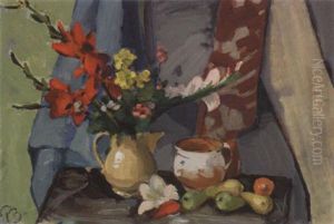 Opstilling Med Gladiolus Pa Et Bord Hvorpa Frugter by Peter Rostrup Boyesen