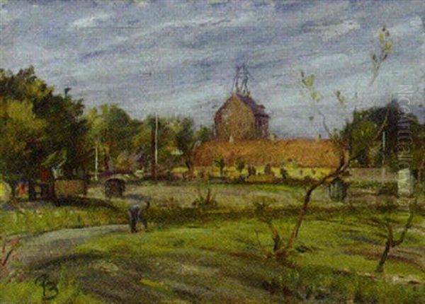 Mand Pa Markarbejde, I Baggrunden En By - view 1
