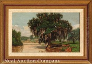 Live Oak With Farm Around The Bend, Southern Louisiana Live Oak With Farm Around The Bend, Southern Louisiana
