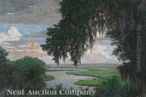 Oak Tree Draped With Spanish Moss, Louisiana Bayou Landscape by Charles Wellington Boyle