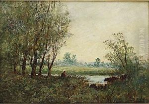Landskap Med Boskap Och Figur Landskap Med Boskap Och Figur