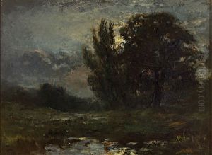Abendliche Landschaft Bei Vollmond