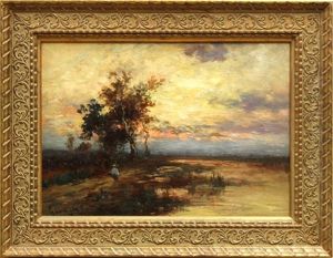 Figure By A River At Sunset