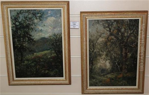 Woodland And Cattle On A Hillside (pair) - view 1