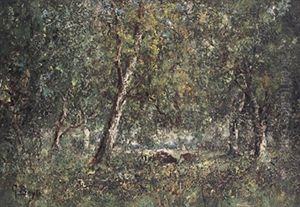 Blick Auf Waldlichtung Mit Weidendem Vieh