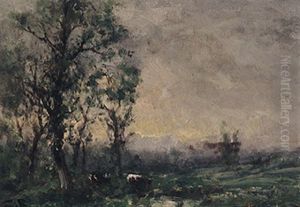 Dunstige Weidelandschaft Am Fruhen Morgen by George A. Boyle